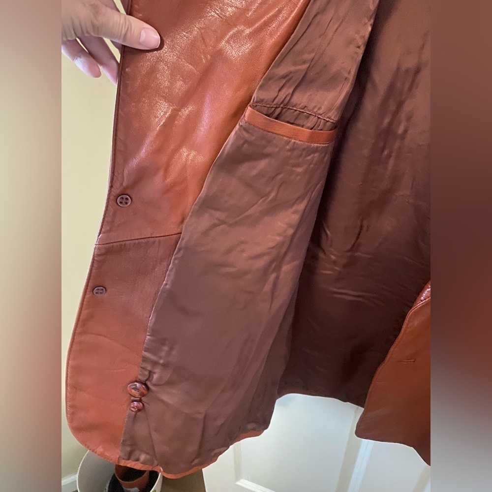 Nino Cerruti by Rue Royale Vintage Leather 1970s Mens Sports Coat Rust Jacket - Picture 9 of 10